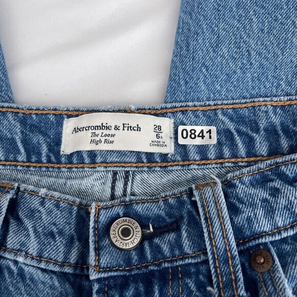 Abercrombie & Fitch The Loose High Rise Distressed Jeans Acid Wash Denim Women 2 - Picture 9 of 15